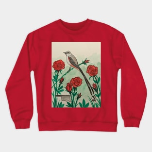 Oklahoma state bird and flower, the scissor-tailed flycatcher and rose Crewneck Sweatshirt